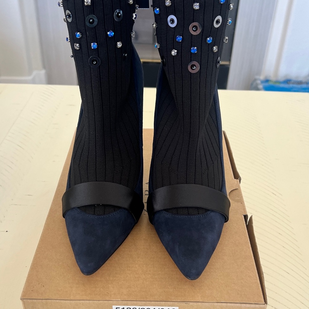 Zara Black and Blue Ankle Boots with Embellishments